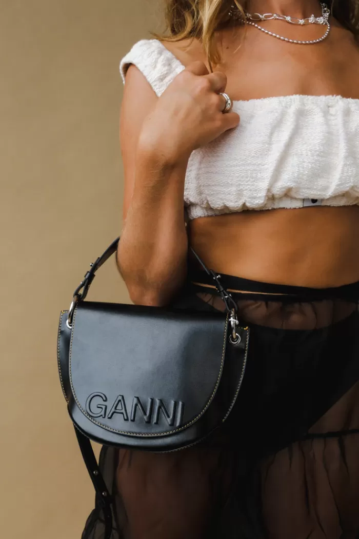 Handbags | GANNI Banner Saddle Yellow Stitch Bag Black/Yellow