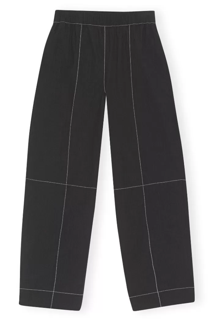 Pants & Bottoms | GANNI Cotton Crepe Elasticated Curve Pant Black