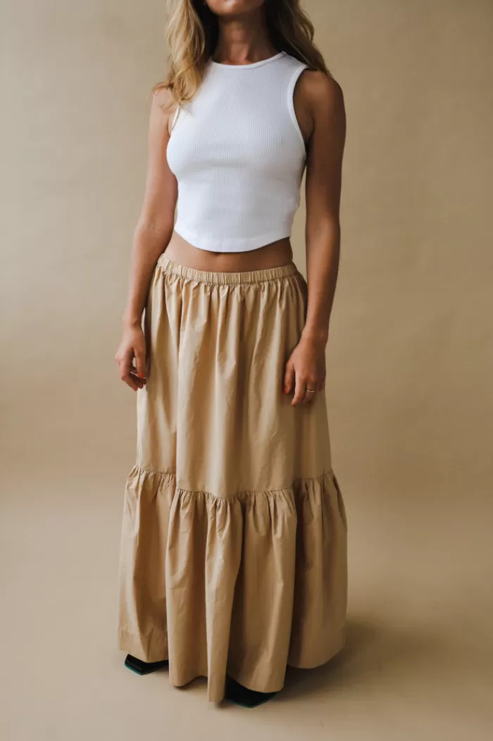 Skirts | GANNI Cotton Poplin Maxi Flounce Skirt Curds And Whey