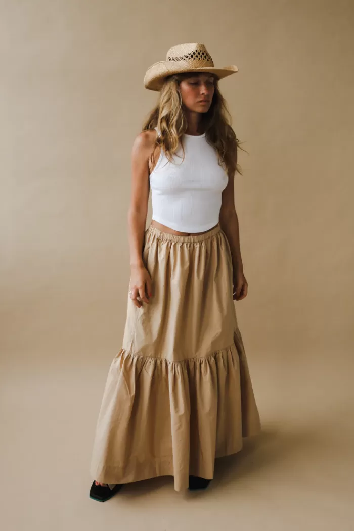 Skirts | GANNI Cotton Poplin Maxi Flounce Skirt Curds And Whey