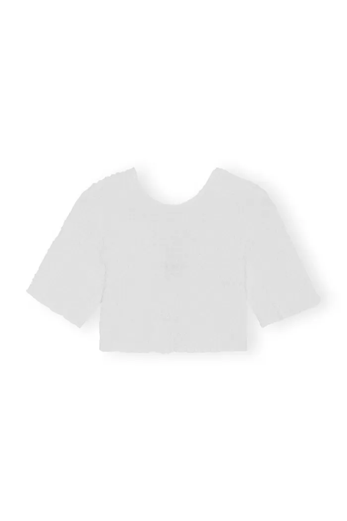 Tops | GANNI Cotton Poplin O-Neck Cropped Smock Top Bright White