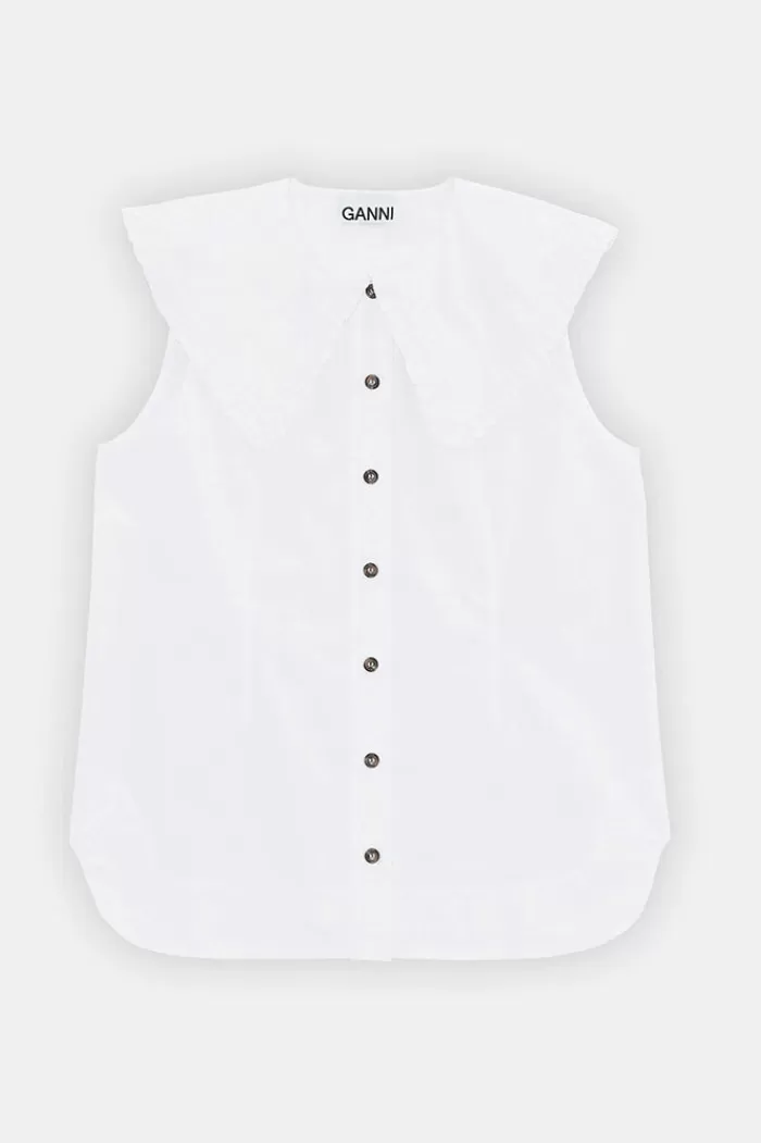 Tops | GANNI Cotton Poplin Sleeveless Bright White