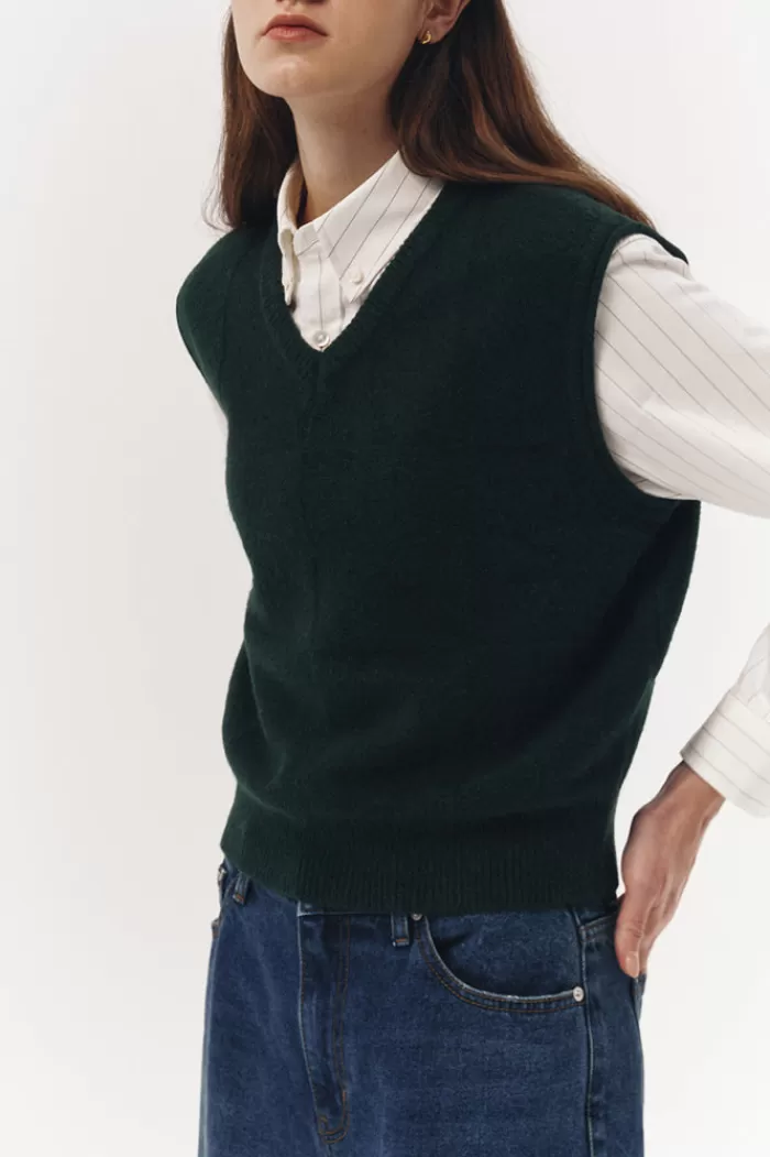 Sweaters & Knits | DUNST Divide V-Neck Wool Vest Forest Green