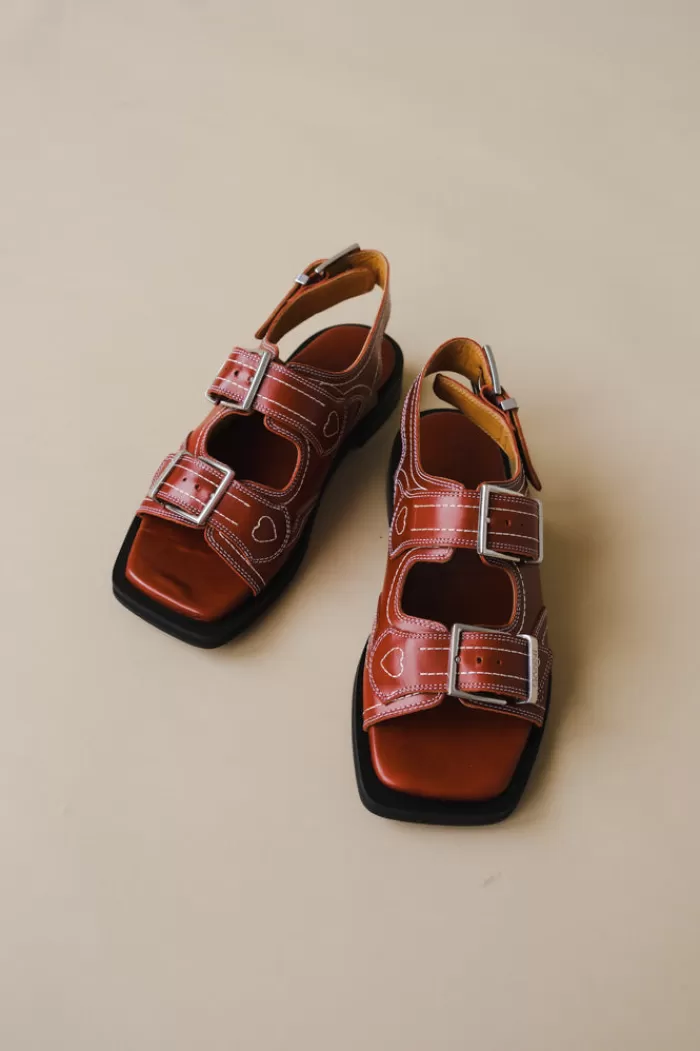 Shoes | GANNI Embroidered Western Sandal Barbados Cherry