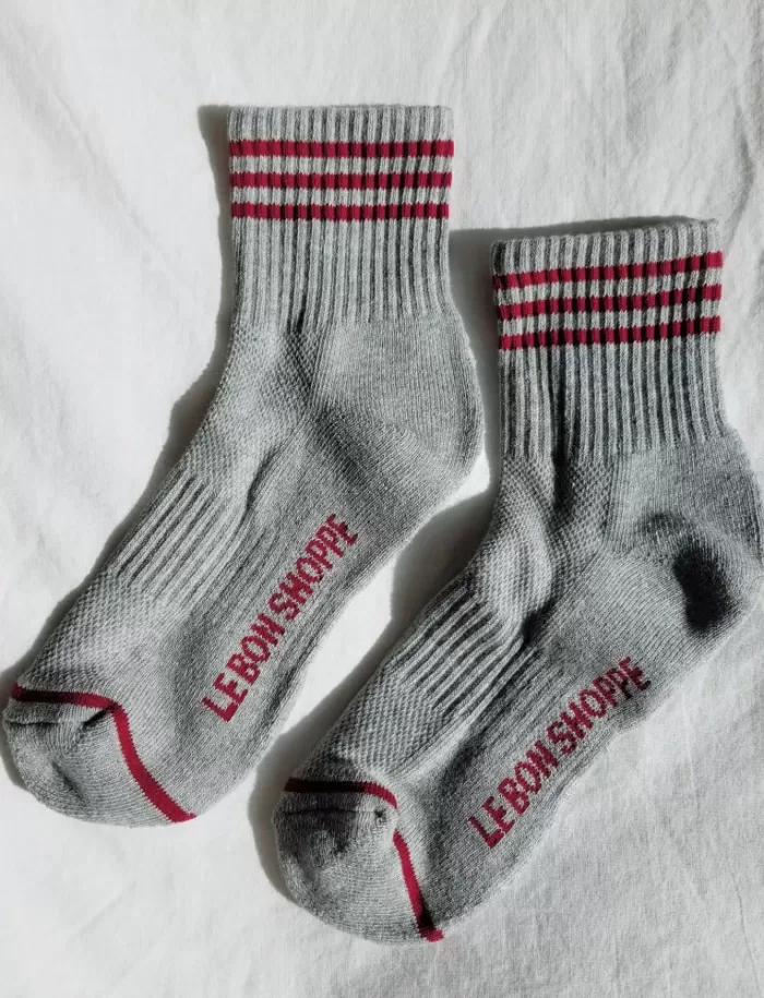 Socks & Hosiery | LE BON SHOPPE Girlfriend Socks Heather Grey Heather Grey/Crimson