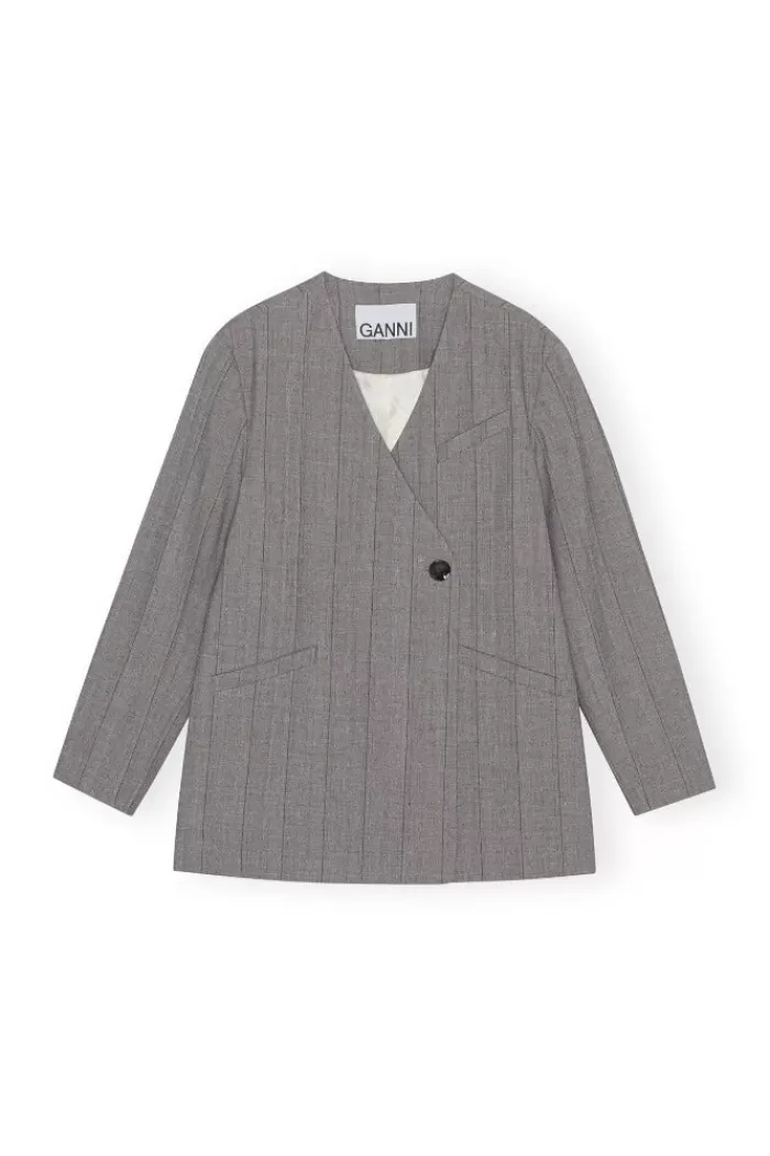 Jackets & Blazers | GANNI Herringbone Suiting Boxy Blazer Frost Gray