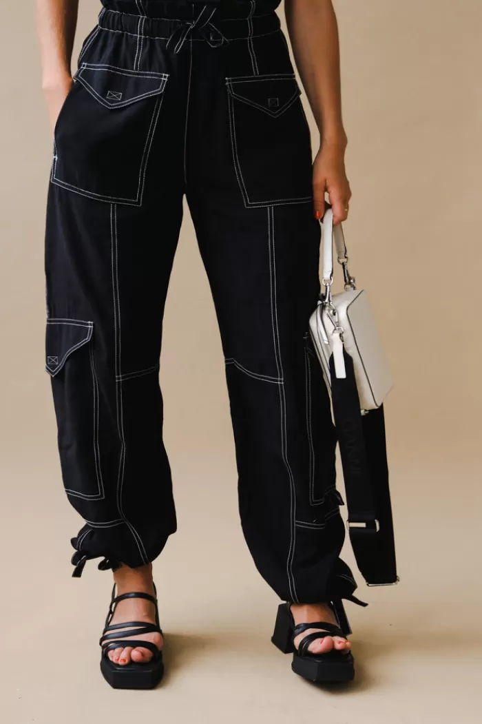 Pants & Bottoms | GANNI Light Slub Pants Black