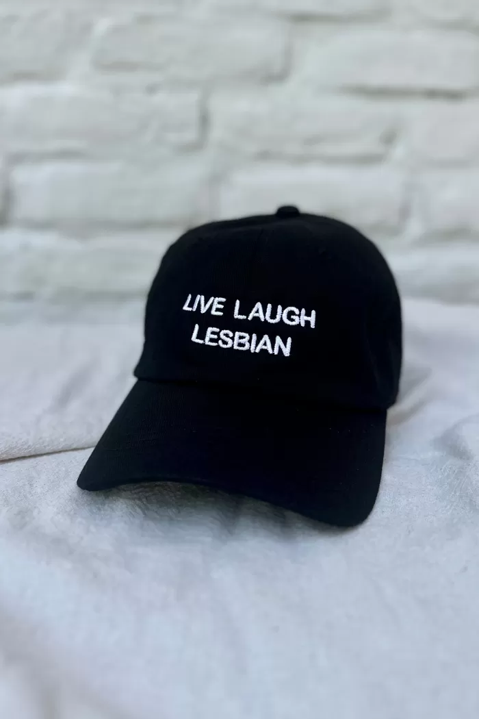 Hats & Scarves | INTENTIONALLY BLANK Live Laugh Lesbian Hat Black Hat/White Writing