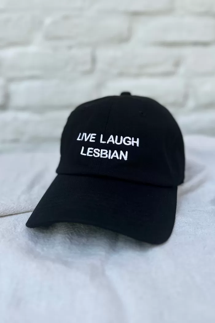 Hats & Scarves | INTENTIONALLY BLANK Live Laugh Lesbian Hat Black Hat/White Writing