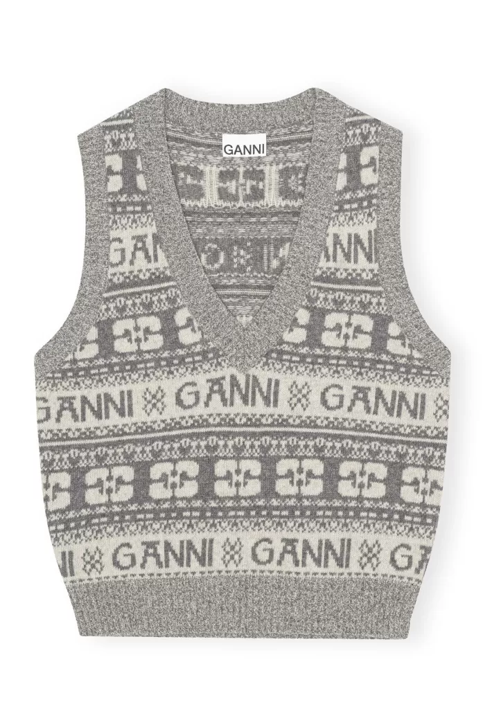 Sweaters & Knits | GANNI Logo Wool Sweater Vest Frost Gray