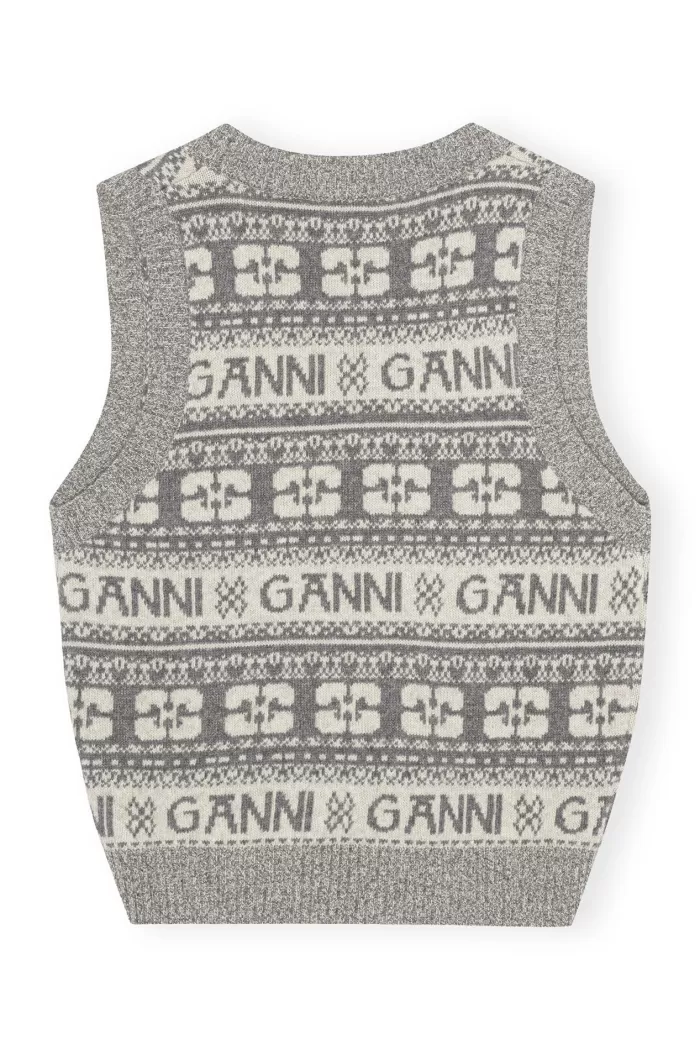 Sweaters & Knits | GANNI Logo Wool Sweater Vest Frost Gray