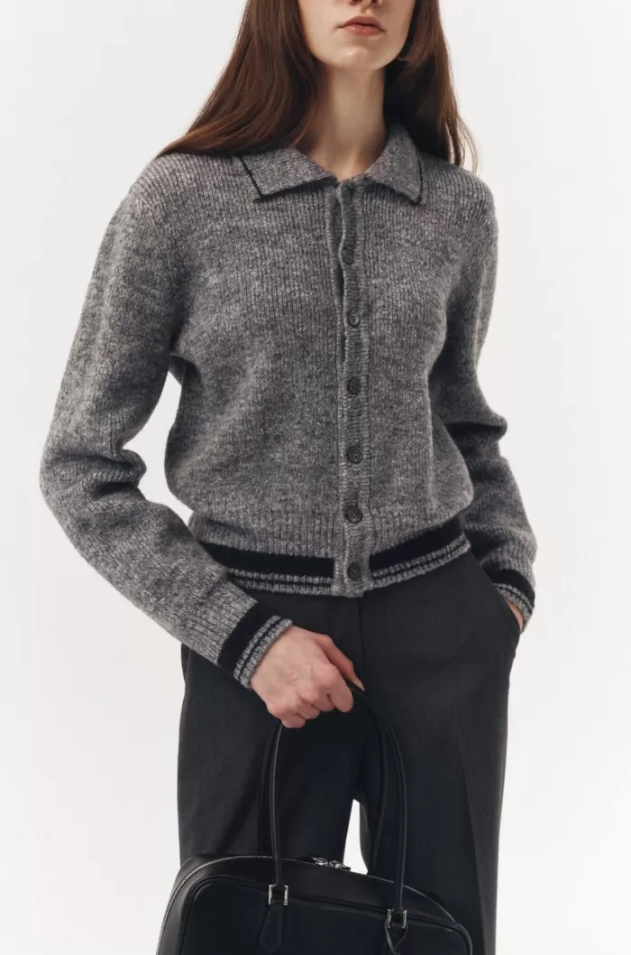 Sweaters & Knits | DUNST Open Collar Boucle Knit Cardigan Melange Grey