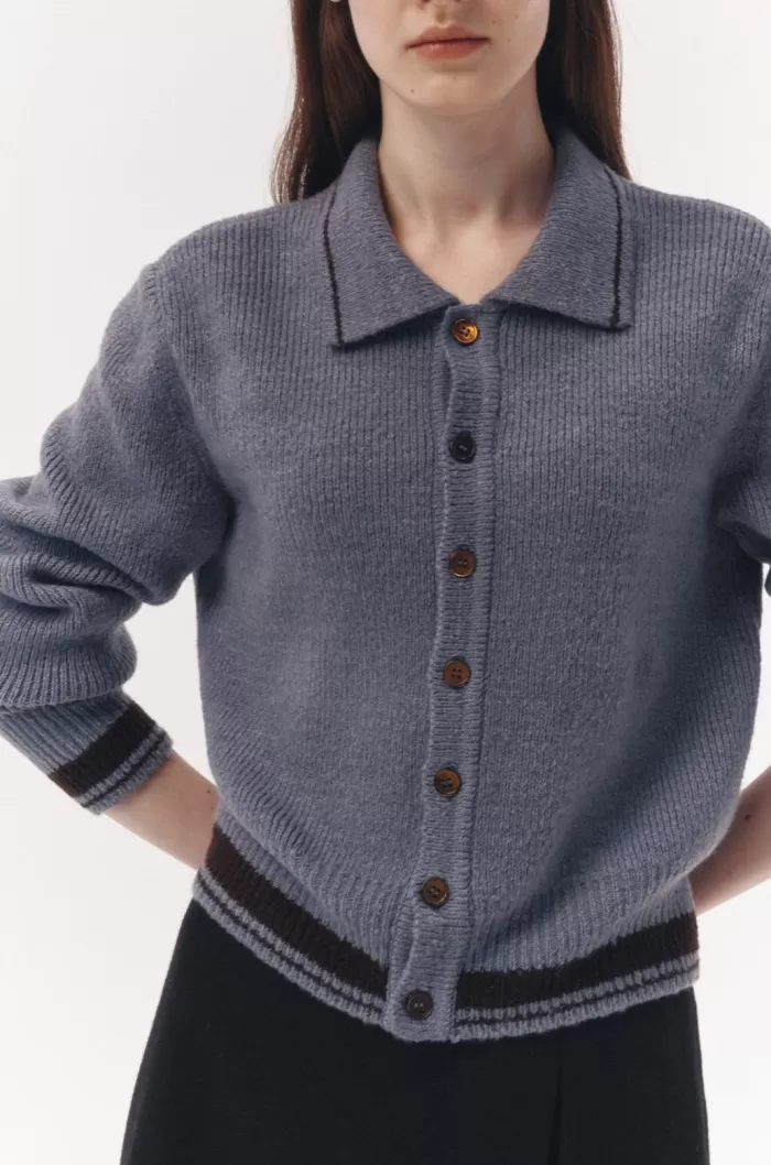 Sweaters & Knits | DUNST Open Collar Boucle Knit Cardigan Soft Blue