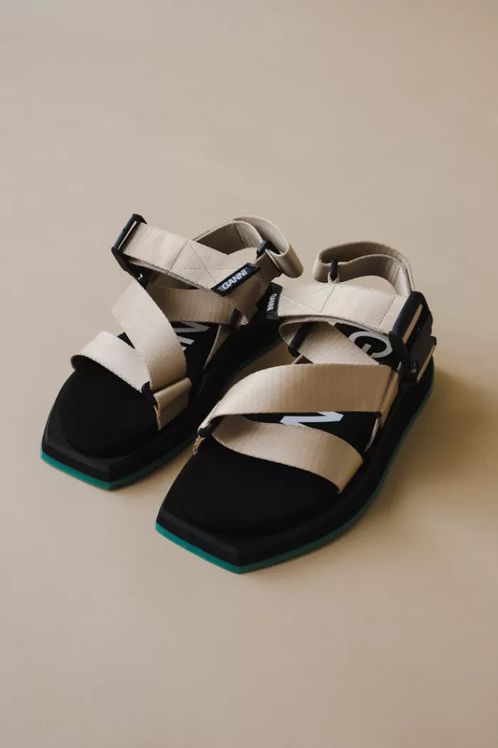 Shoes | GANNI Performance Webbing Sandal Oyster Gray