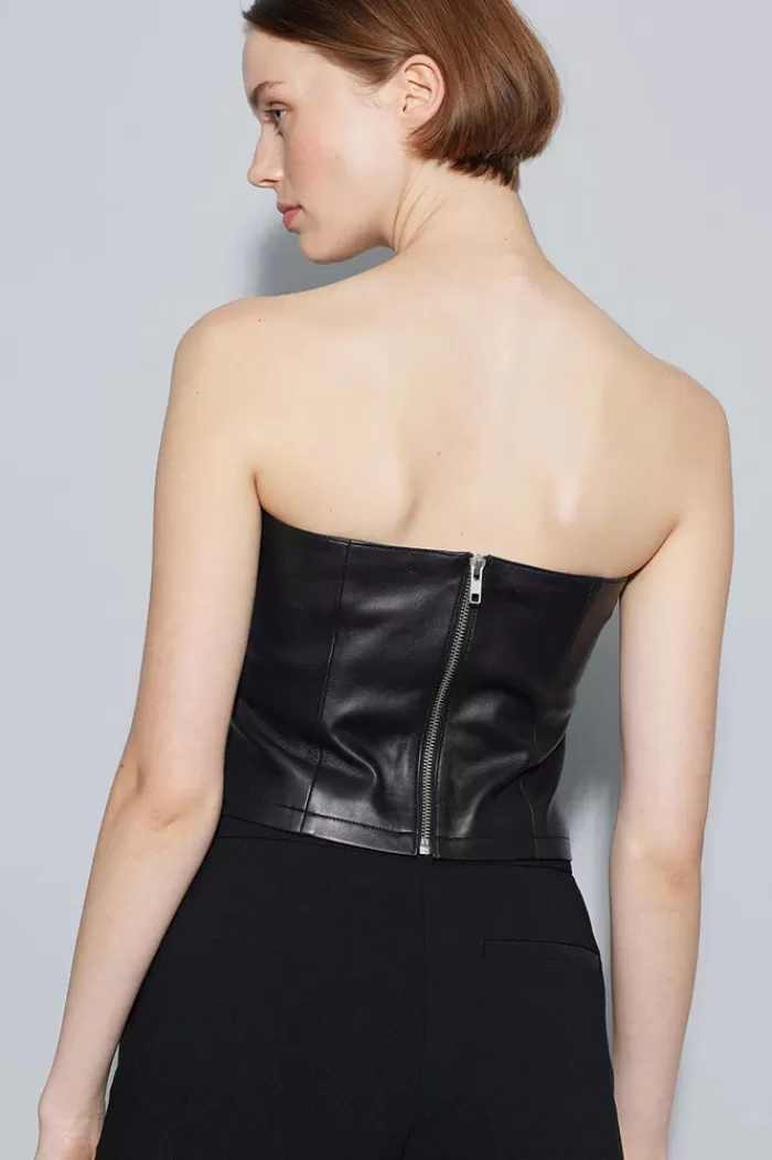 Tops | OVAL SQUARE Reflection Leather Top Black