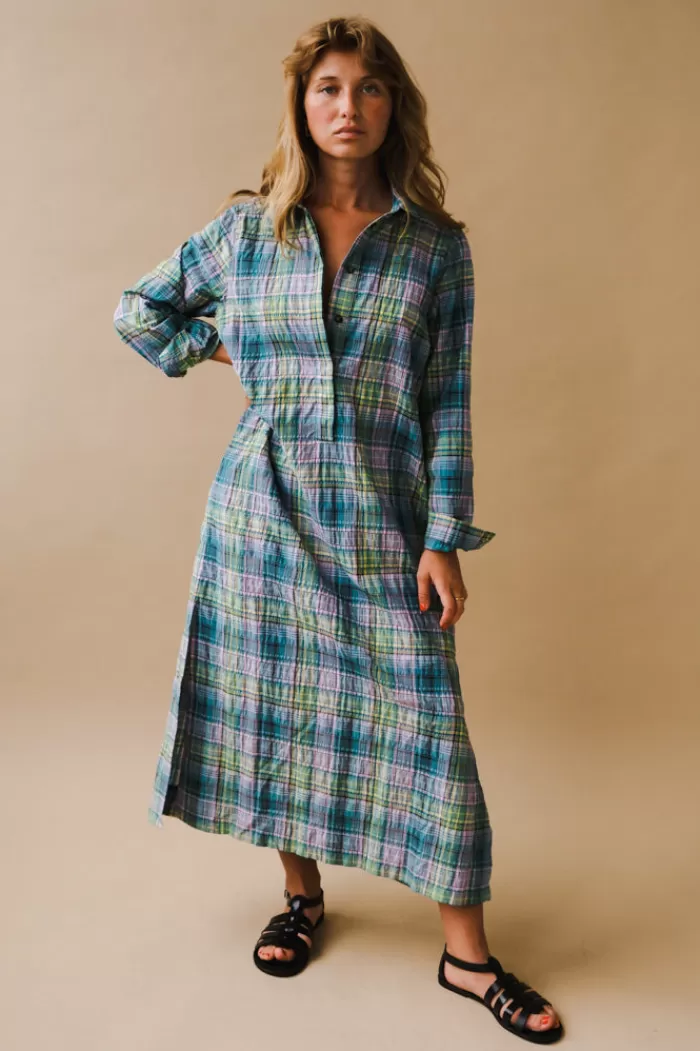 Tops | GANNI Seersucker Check Shirt Dress Lagoon