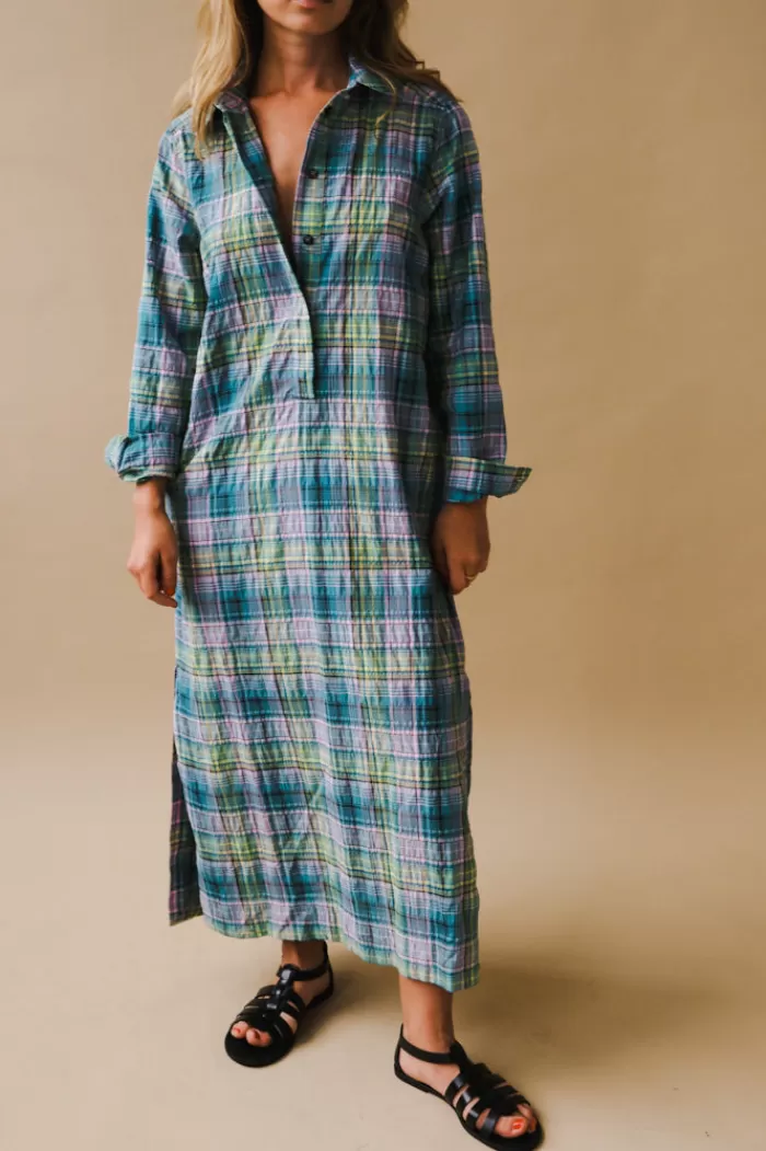 Tops | GANNI Seersucker Check Shirt Dress Lagoon