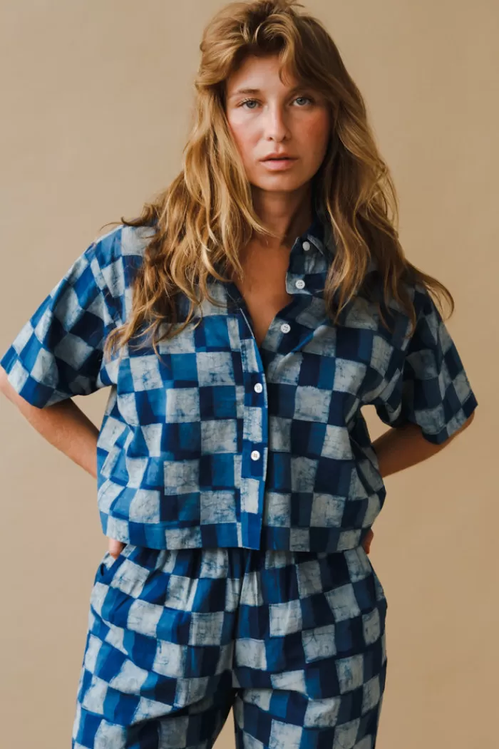 Tops | DUSHYANT Short Sleeve Checkered Top Blue Chessboard