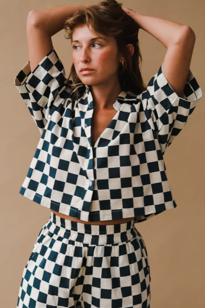 Pants & Bottoms | DUSHYANT Short Sleeve Checkered Top Green Chessboard