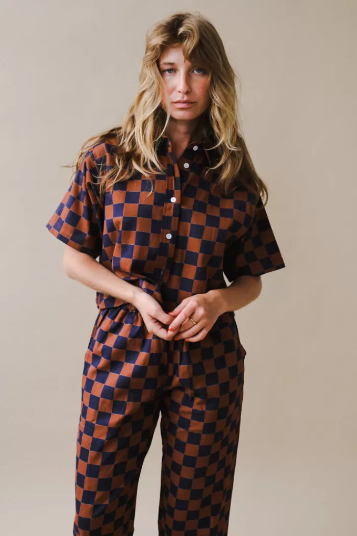 Tops | DUSHYANT Short Sleeve Checkered Top Chocolate Chessboard