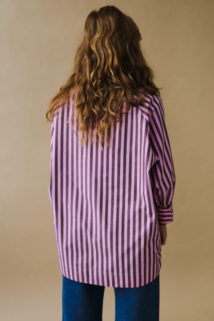 Tops | GANNI Stripe Cotton Oversize Raglan Shirt Bonbon