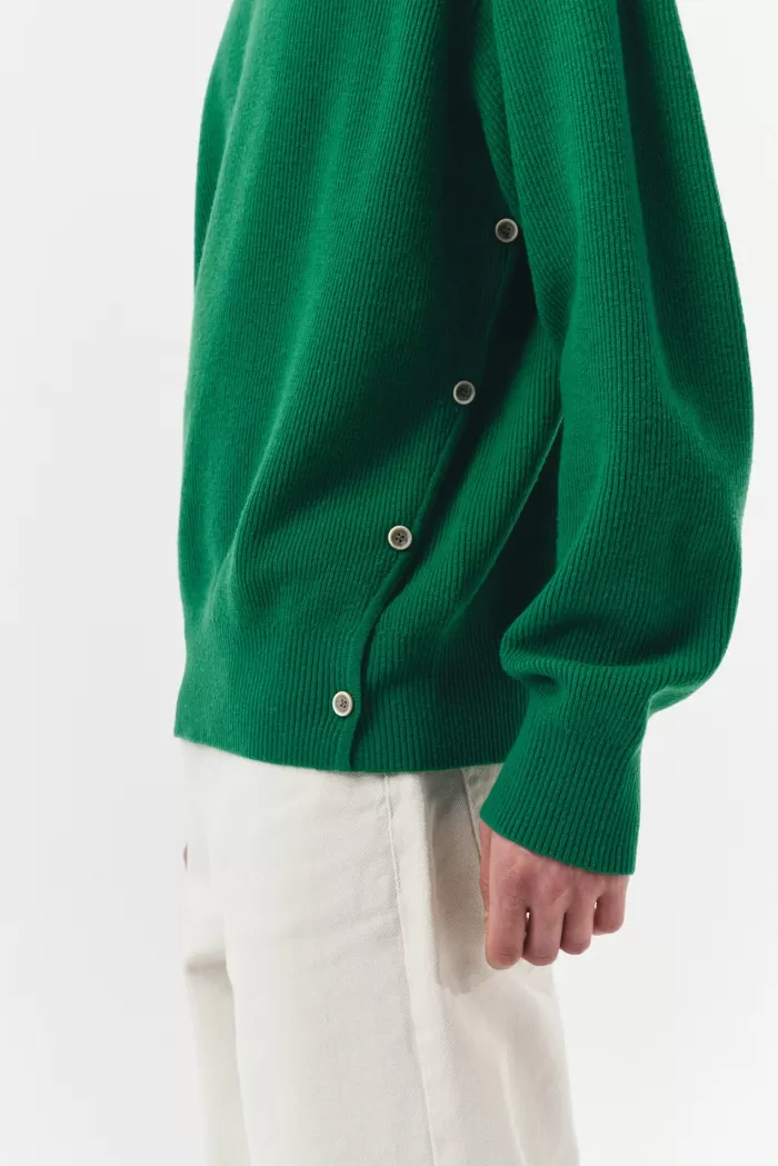 Sweaters & Knits | DUNST Unisex Buttoned Crewneck Sweater Green