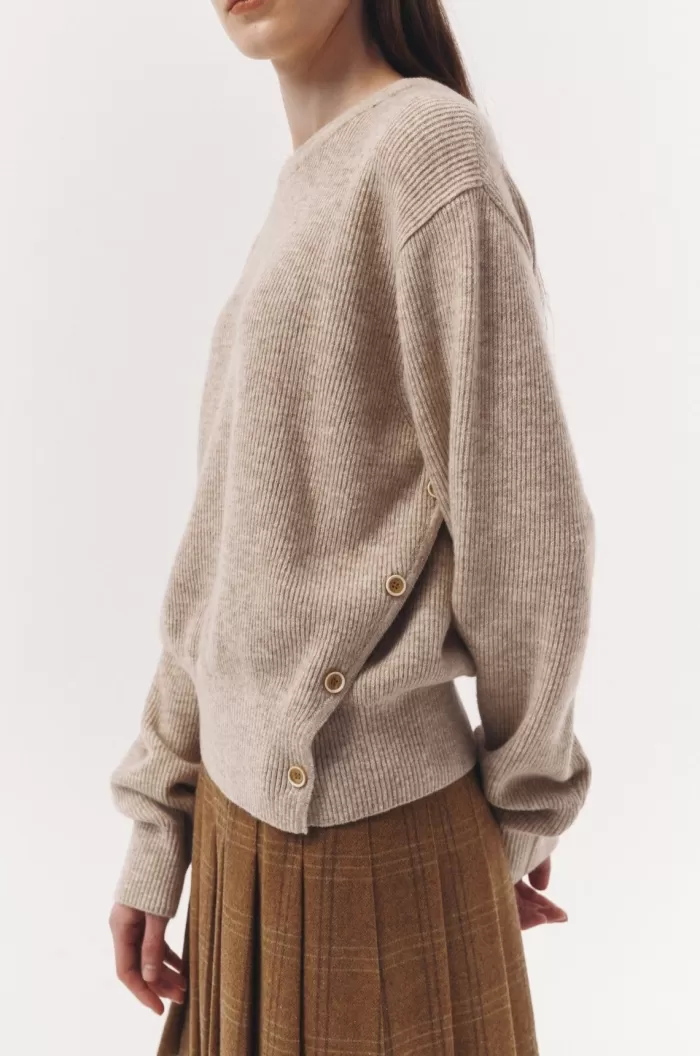 Sweaters & Knits | DUNST Unisex Buttoned Crewneck Sweater Oatmeal Melange