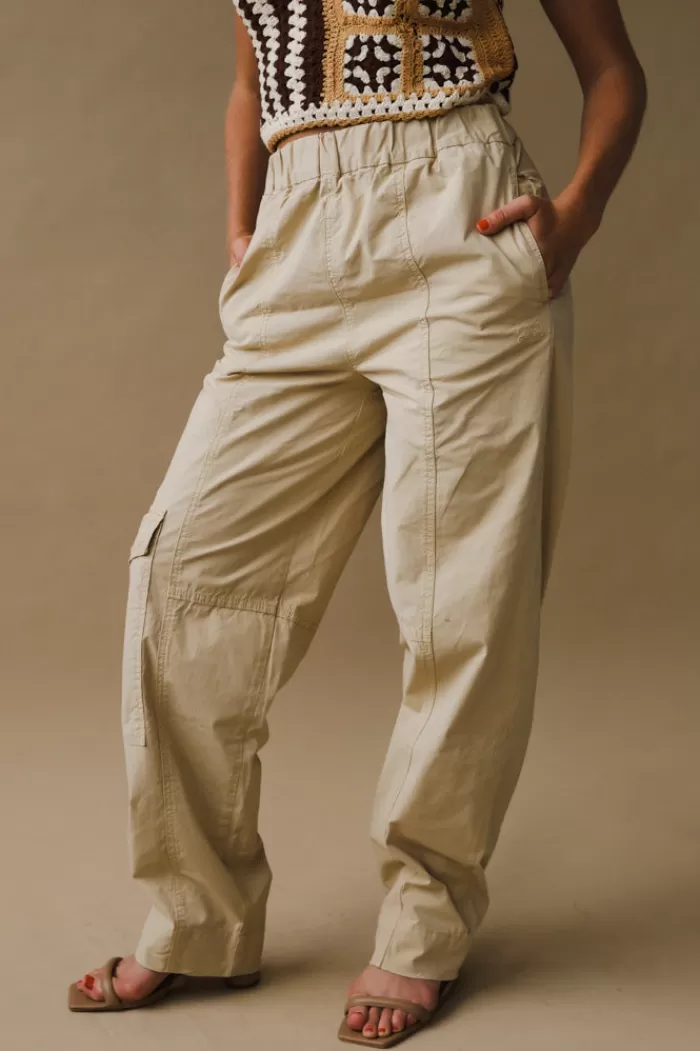 Pants & Bottoms | GANNI Washed Cotton Canvas Elasticated Curve Pants Pale Khaki